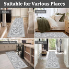 Yamaziot Washable Runner Rug 2x6 – Non Slip Boho Floral Hallway Runner Rug with Rubber Backing, Low Pile Faux Wool Distressed Carpet for Kitchen, Laundry, Bedroom, Entrance, Gray