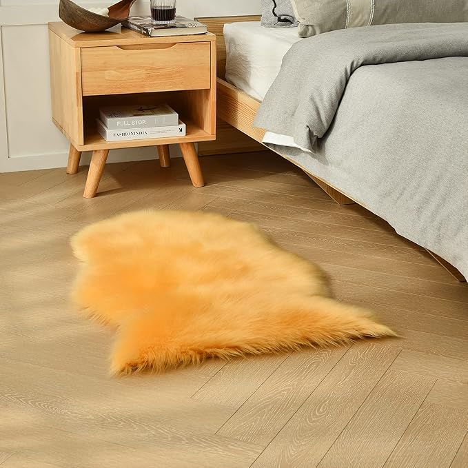 duduta Yellow Faux Sheepskin Rug 2x3 ft, Small Faux Fur Chair Covers