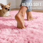 OLANLY Pink Round Rugs for Bedroom - Machine Washable, 9 ft Circle Area Rugs for Living Room, Soft and Fluffy Shaggy Carpet for Teen Girls and Boys, Nursery Rooms, Dorms, Home Decor Aesthetic