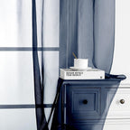 Chyhomenyc Navy Blue Sheer Valances for Windows - Light Filtering Small Kitchen Curtains, Rod Pocket Short Top Window Treatment Decor for Living Room Bathroom Basement, 42Wx16L inches, 2 Panels