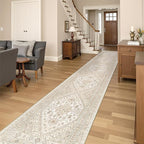 Restydon Washable Runner Rug 2.5x16, Non-Slip Long Kitchen Rugs,Cream/Beige