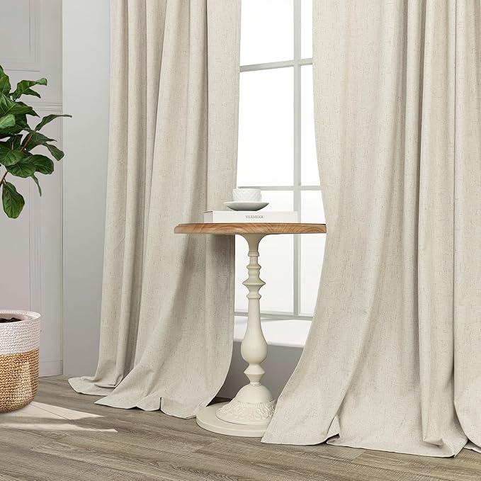 Darkening Curtains for Bedroom 72 Inch Length 2 Panels Coastal Linen Textured Blackout Curtains for Nursery Room Divider Office Cabin Closet Draft Blocking Block Out Kids Drape 52x72 Long Sand Beige
