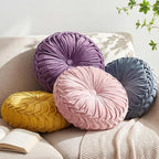 Kathfly Set of 4 Decorative Round Pleated Throw Pillows, Classy Velvet Pumpkin Round Throw Pillows, Decorative Floor Pillow for Bed Chair Home Sofa Decor, 14" Diameter (Easter Color)