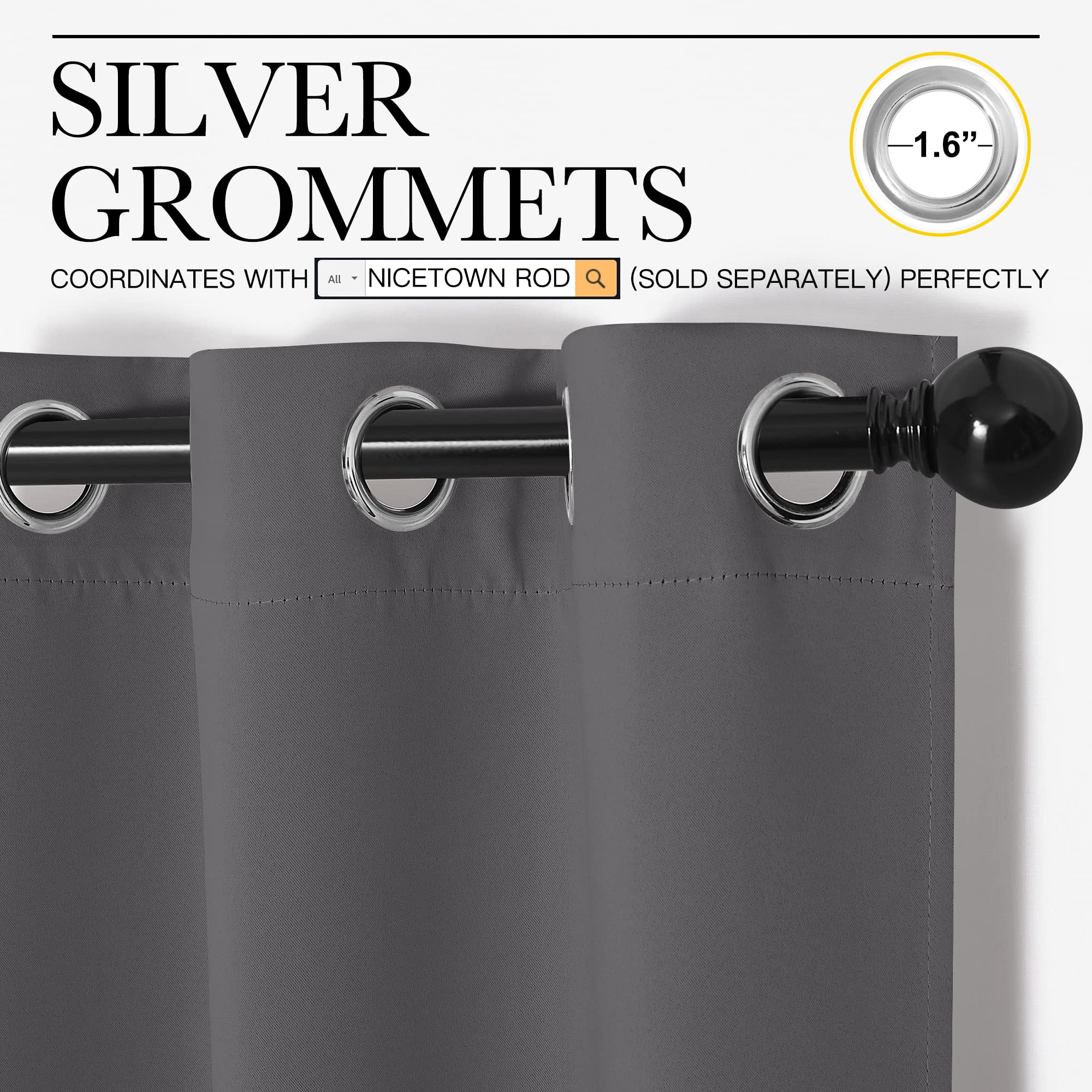 NICETOWN Blackout Curtain Panels for Bedroom, Grey, 2 Panels, W29 x L20-inch, Thermal Insulated Grommet Top Blackout Draperies and Drapes for Basement