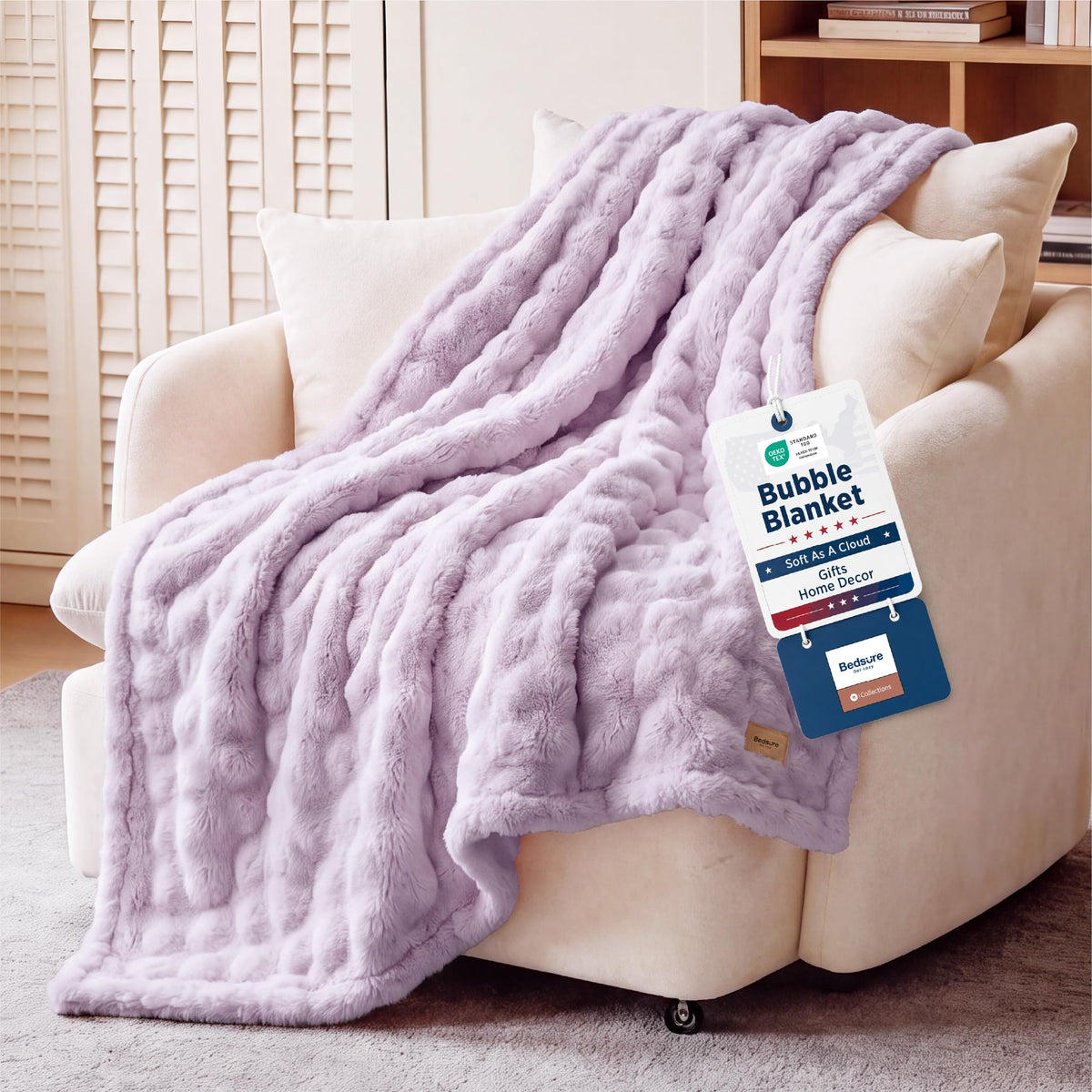 Bedsure Cloud Bubble Fleece Twin Blanket for Bed, Pink, 60"×80"