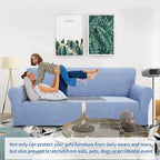 ZNSAYOTX 1 Piece Jacquard Couch Covers for 3 Cushion Couch Living Room High Stretch Sofa Cover Pets Dogs Friendly Anti Slip Thickened Slipcovers Furniture Protector (Large, Light Blue)