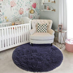 Purple Gray Round Rugs 5Ft for Bedroom Decor Aesthetic, Fluffy Fuzzy Circle Area Rug for Teen Boys, Baby Kids Playroom, Shaggy Fur Carpet for Living Room, Home Office, Nursery, Preppy Dorm, Classroom