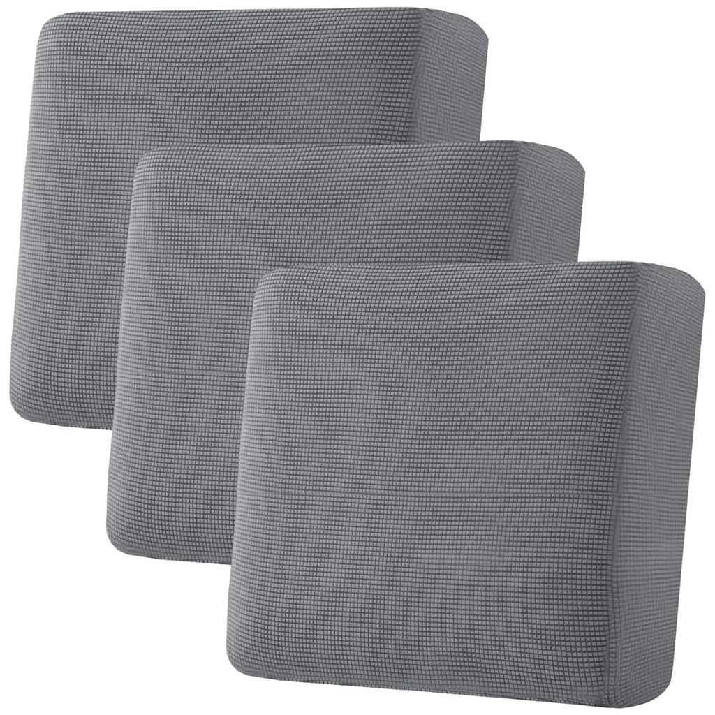 H.VERSAILTEX Super Stretch Individual Seat Cushion Covers, Thick Jacquard Textured Twill Fabric (3 Piece XL Sofa Cushion Covers, Grey)