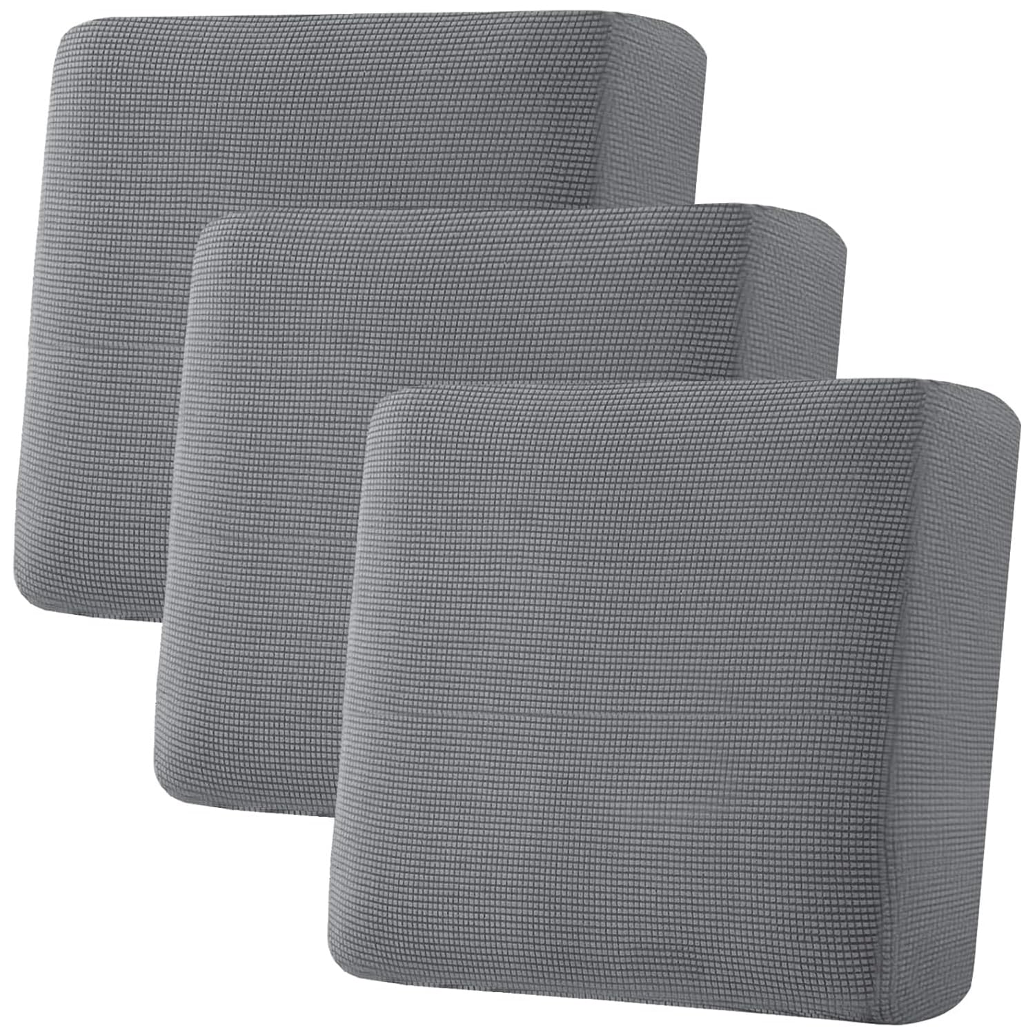 H.VERSAILTEX Super Stretch Individual Seat Cushion Covers, Thick Jacquard Textured Twill Fabric (3 Piece XL Sofa Cushion Covers, Grey)