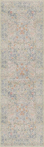 Vintage Beige Blue 3x10 Runner Rug for Hallway, Kitchen, Bathroom, Entryway Indoor, Washable Non Slip Rubber Backing Stain Resistant - Botanical Home Decor