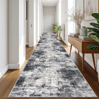 IOHOUZE Abstract Runner Rug 3x20 Ft Extra Long Washable Runners for Hallways, Non Slip Kitchen Runner Printed Faux Wool Entryway Runner Indoor, Modern Abstract Floor Carpet for Hall Stair, Black Grey