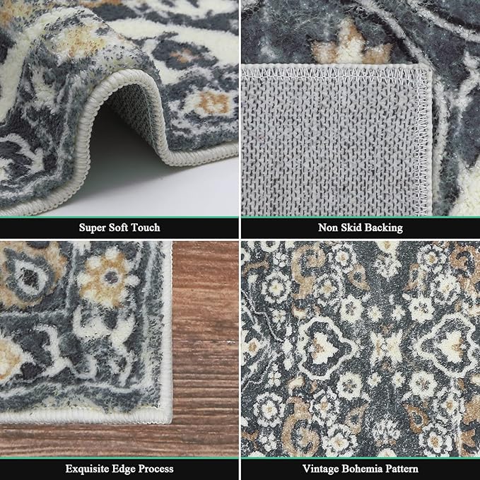 HEBE Hallway Runner Rug 2'x6' Washable Vintage Distressed Area Rugs Non Slip Laundry Rug Runner Boho Floor Carpet Runners for Hallways Entryway Laundry Room Kitchen Bathroom