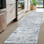 Lansny Modern Abstract Hallway Runner Rug, Blue White Washable Kitchen Runner Non-Slip Soft 2x8 Runner Rug Thin Print Faux Wool Carpet for Entryway Bedroom Laundry Room Indoor Home Decor