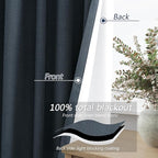 Guken Vintage Blue 100% Blackout Linen Curtains 84 Inch Length 2 Panels Set for Living Room Bedroom Back Tab/Rod Pocket Thermal Insulated Black Out Drapes Room Darkening Window Curtains
