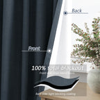 Guken 100% Blackout Linen Curtains 96 Inch Length 2 Panels Set for Living Room Bedroom Back Tab Thermal Insulated Black Out Linen Drapes Room Darkening Window Curtains,Vintage Blue