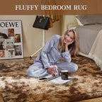 KNZE 8' x 10' Brown Modern Shag Area Rug, Luxuriously Plush, High Pile, Fluffy, Washable, Non Slip, Fade Resistant, Rectangular, Indoor, Bedroom, Living Room, Playroom, Dorm Room