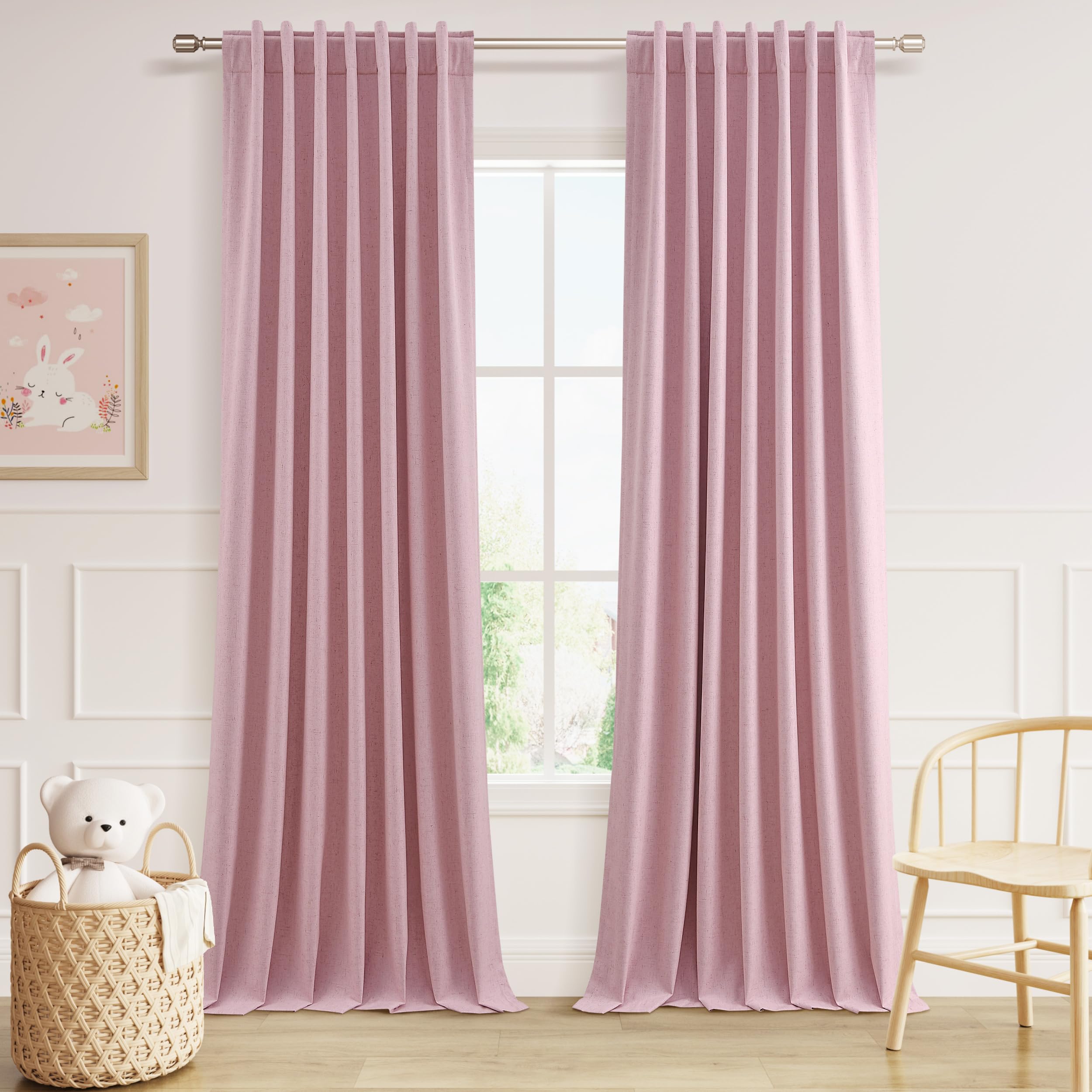Guken 100% Blackout Curtains 84 Inch Length 2 Panels Set for Living Room Bedroom Back Tab Thermal Insulated Black Out Linen Drapes Room Darkening Rose,52x84