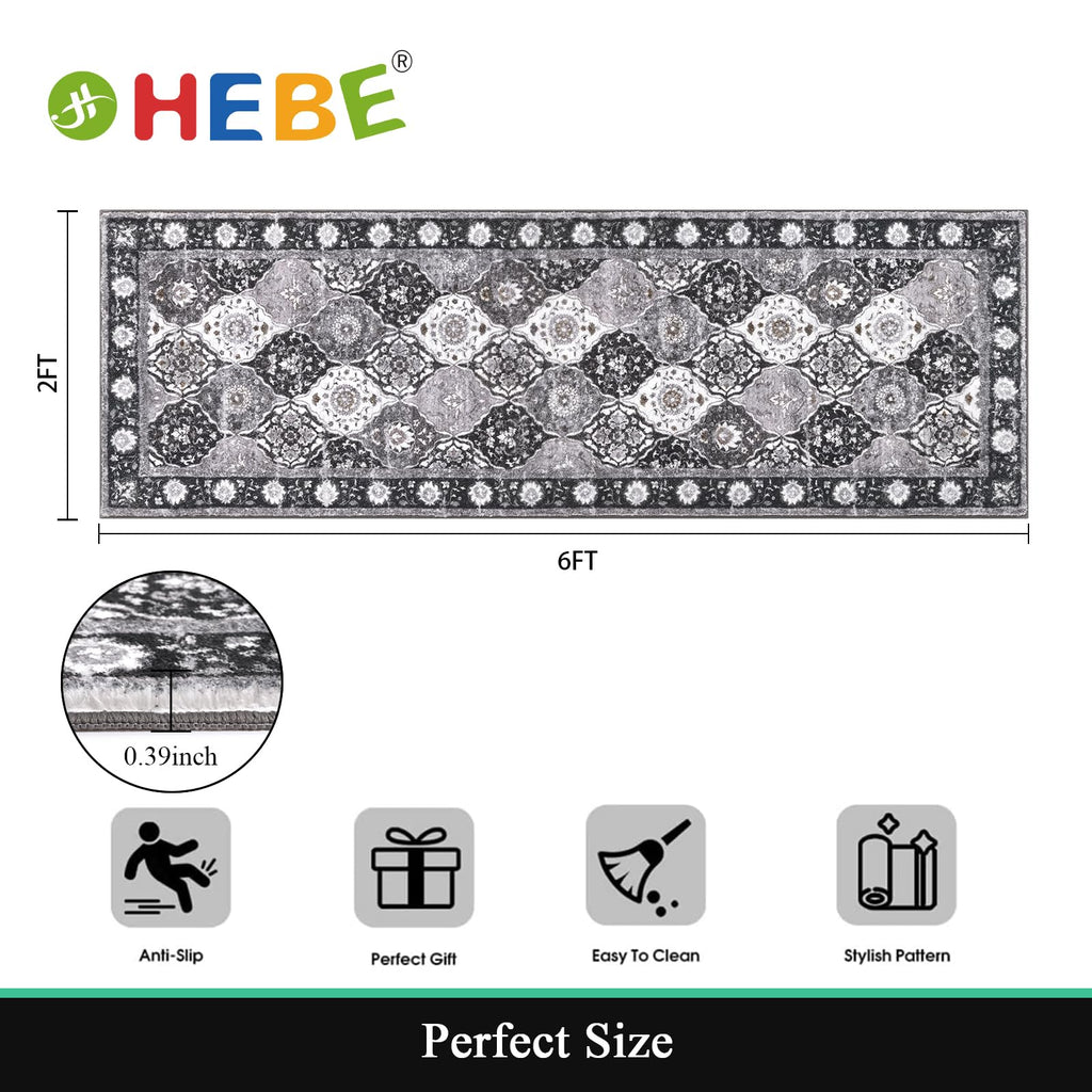 HEBE Hallway Runner Rug 2'x6', Washable Non Slip Kitchen Rug Runner