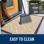 OLANLY Front Door Mat Indoor Outdoor Entrance, Waterproof All-Season, All-Weather Doormat, Sturdy Natural Rubber, Low Profile, Easy Clean Patio Porch Entryway Mat, Herringbone Brick (Beige, 47x23)