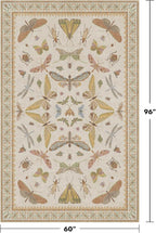 Hazo Haus Washable Neutral Area Rug Living Room, 5x8 Washable Rugs for Bedroom Under Bed, Nursery Room, Boho Vintage Insect Butterfly Non-Slip Low Pile Stain Resistant - Beige/Yellow