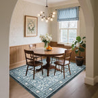 GarveeHome Provence 8x10 Area Rugs for Living Room, Botanical Grove Retro Blue Cottagecore Washable Rug for Bedroom Dining Nursery Low-Pile Vintage Large Carpet