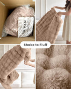Ultra Soft Cozy Faux Fur Throw Blanket, Fuzzy Plush Thick Bubble Blanket, Oversize Luxury Fluffy Blanket for Couch, Bed, and Living Room, 60x80 Inches, Light Brown