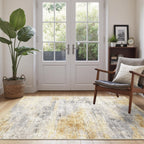 3x5 Area Rug Washable Abstract: Non Slip Entryway Floor Mat Grey/Yellow