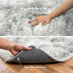 Fluffy Small Rug for Bedroom 2x3 Feet, Shag Soft Area Rug, Tie Dye Grey