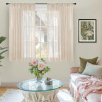 BGment Natural Linen Curtains 48 Inch Length for Windows, Short Semi Sheer Drapes Light Filtering for Cafe Bathroom Decor Rustic Lightweight Rod Pocket, 2 Panels Set, 42 Inch Wide Each Panel