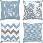 Hexagram Geometric Aqua Blue Pillow Covers 18x18 Set of 4, Decorative Outdoor Boho Modern Throw Pillow Covers, Home Sweet Home Farmhouse Cushion Case for Couch Sofa Bedroom Indoor Decor(No Insert)