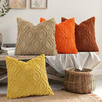 decorUhome Faux Fur Plush Soft Rust Throw Pillow Covers 16x16 Set of 2