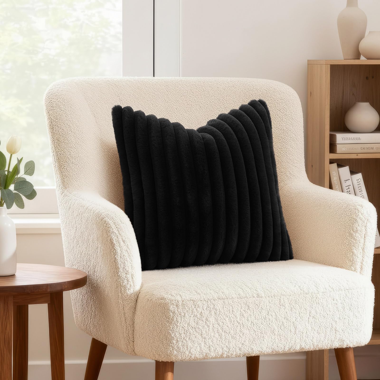 decorUhome Fall Faux Fur Throw Pillow Covers 12x20 Set of 2 Black