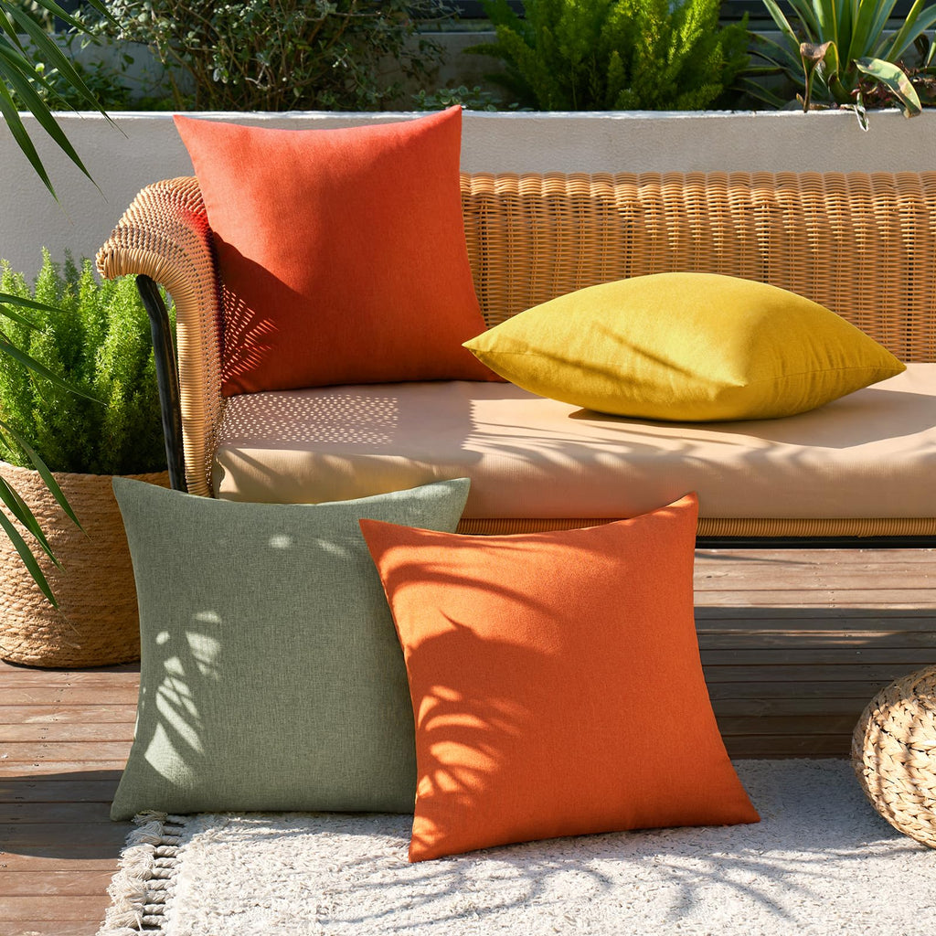 MIULEE Pack of 4 Decorative Outdoor Throw Pillow Covers Linen Waterproof Pillow Covers Summer Farmhouse Cushion Cases for Patio Garden Tent Balcony Couch Sofa 18x18 Inch Rust Green