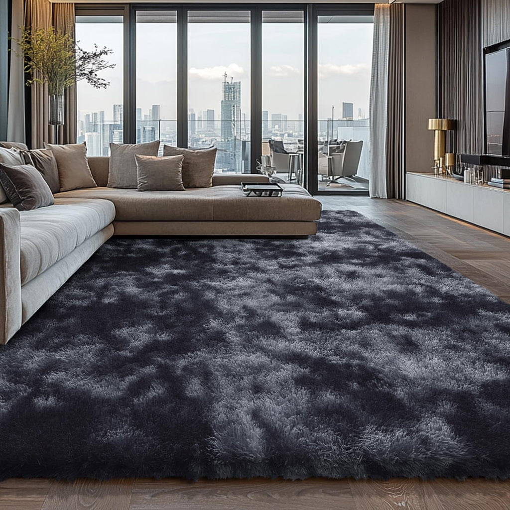 10X14 Large Area Rugs for Living Room Bedroom,Big Shag Rug for Bedroom Dorm,Soft Fluffy Indoor Carpet Plush Rugs for Living Room Home Decor(Mottling Black, 10X14 Feet)
