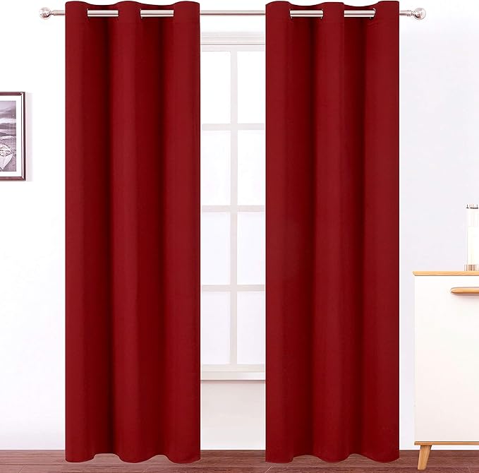 LEMOMO Red Blackout Curtains 34 x 84 Inch Length/Set of 2 Curtain Panels/Thermal Insulated Room Darkening Blackout Curtains for Bedroom