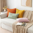 MIULEE Pink Corduroy Decorative Euro Sham Pillow Covers 24x24 Inch with Splicing Set of 2 Soft Boho Pillow Covers Broadside Textured Pillowcases for Couch Bed Livingroom