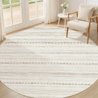 Nakagishi Round Rug Boho Area Rugs: 5x5 Washable Large Circle Neutral Soft Stain Resistant Non-Slip Carpet for Women Aged 25-45 Farmhouse Decor Enthusiasts - Living Room Bedroom Dining Room Nursery