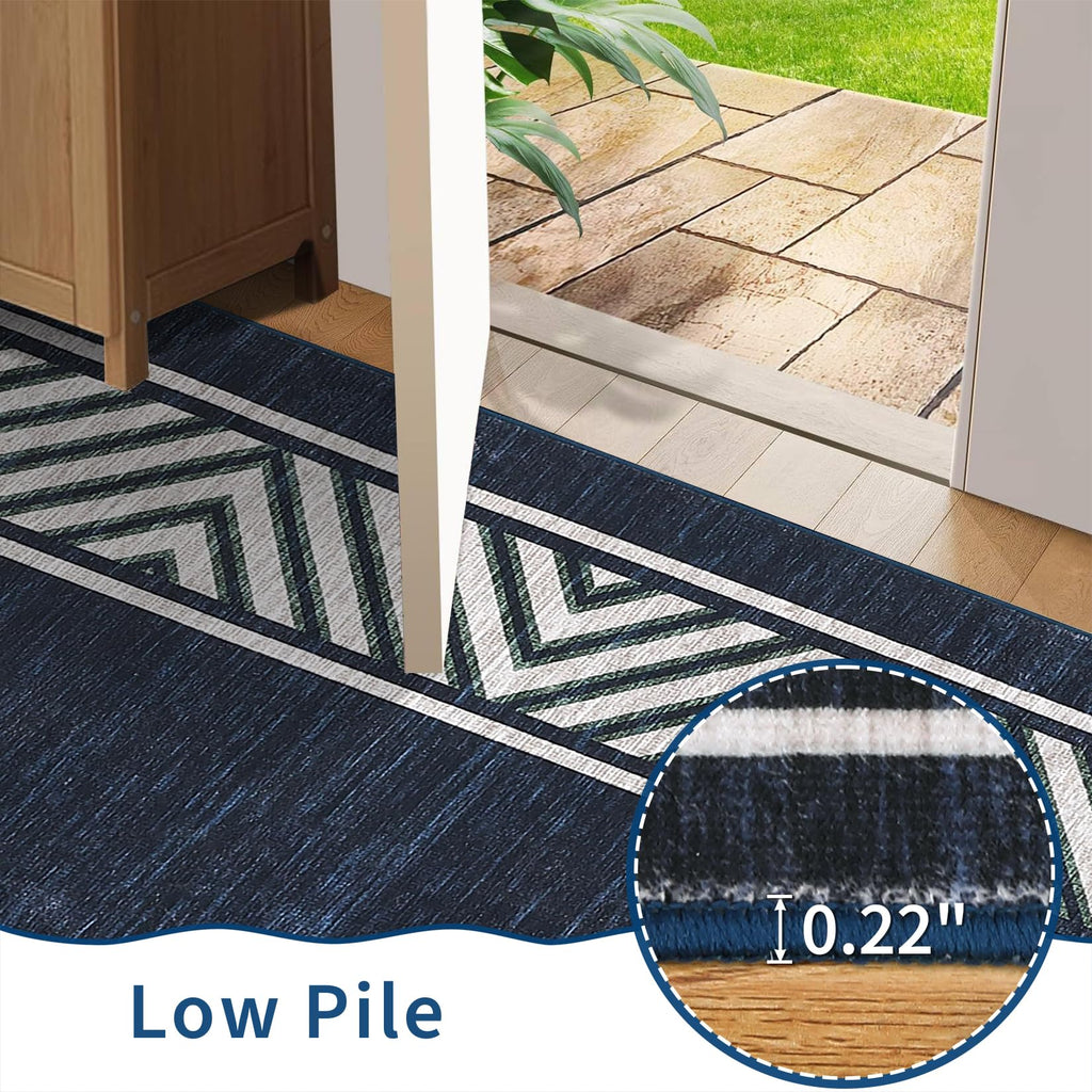 GarveeHome Bordered Bedroom Rugs 5x7 Ultra-Soft Indoor Carpet, Non-Slip Modern Geometric Living Room Rug, Stain-Resistant Neutral Accent Floor Cover for Dining Room, Nursery, Office, Navy Blue