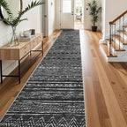 Ksrau 3x20 Runner Rug Washable - Extra Long Non-Slip Modern Runners for Hallway Soft Moroccan Low Pile Indoor Floor Mat for Living Room Kitchen Waterproof Geometric Runner Rugs Entryway 3x20 Black