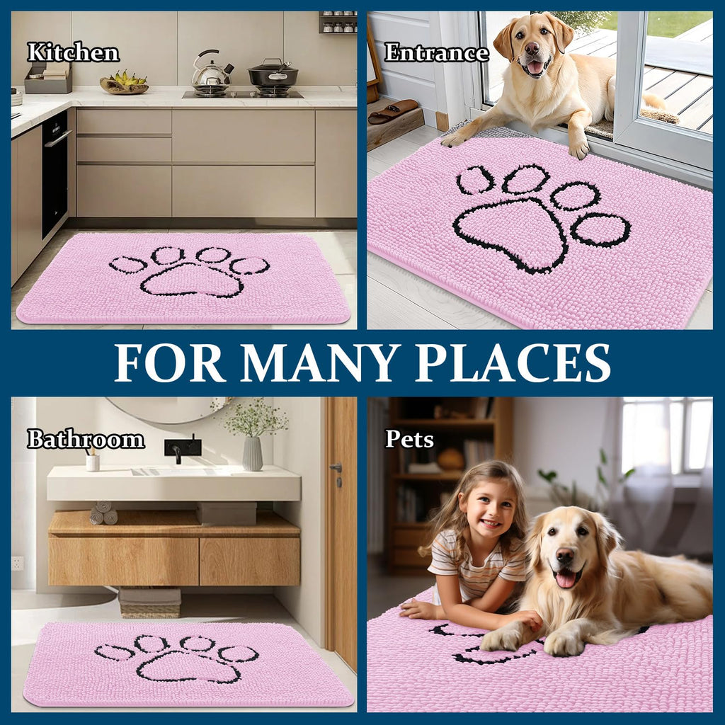 OLANLY Dog Door Mat for Muddy Paws 36x24, Paw Print Design Chenille Mud Mat