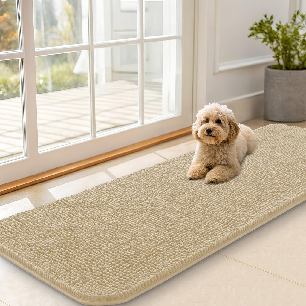 OLANLY Dog Door Mat for Muddy Paws 59x20, Super Absorbent Chenille Mud Mat