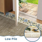 GarveeHome Entryway Rug 2x6 Modern Bordered Runner Rug Washable Kitchen Runners for Hallway Non-Slip Low-Pile Soft Carpet Floral Print Bathroom Mat for Bedroom Laundry Room, Dark Camel