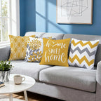 Hexagram Geometric Yellow Pillow Covers 18x18 Set of 4, Decorative Outdoor Boho Modern Throw Pillow Covers, Home Sweet Home Farmhouse Cushion Case for Couch Sofa Bedroom Indoor Decor(No Insert)