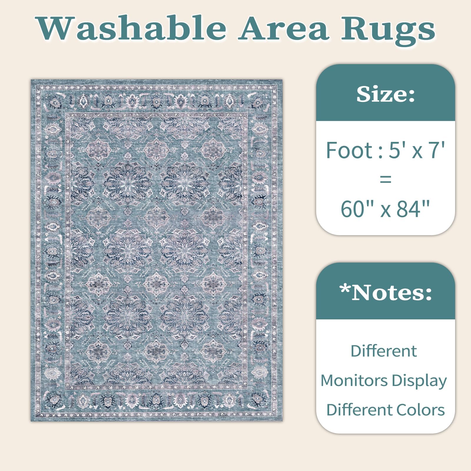 SERISSA 5x7 Washable Non Slip Floral Boho Area Rug for Living Room