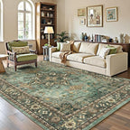 Lofus 6x9 Area Rugs for Living Room, Washable Area Rug, Rugs for Bedroom, Kitchen, Vintage Boho Carpet, Soft Non-Slip, Low Pile Large Area Rug for Office Dining Room, Green
