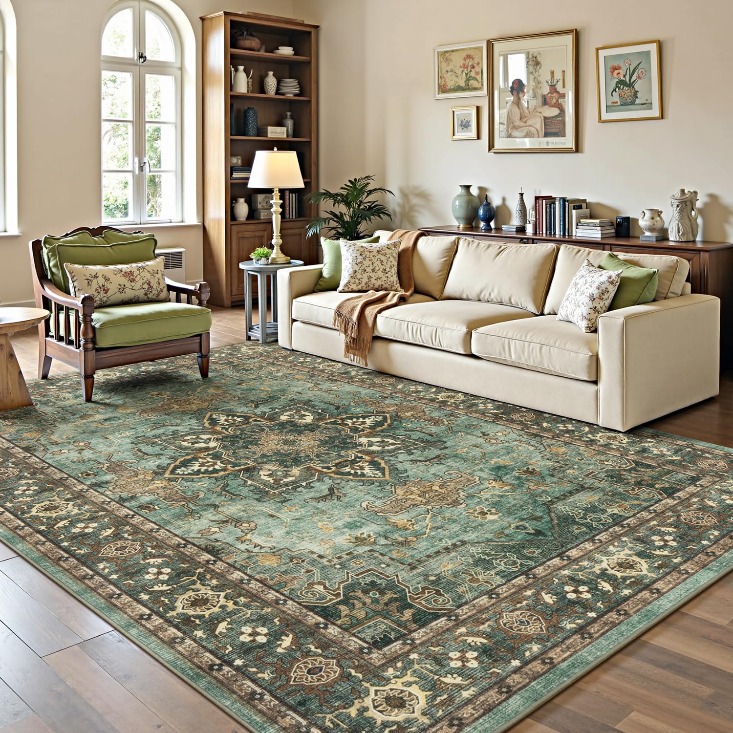 Lofus 5x7 Green Area Rugs for Bedroom Living Room, Vintage Boho Carpet