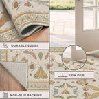 Hazo Haus Boho 2x5 Long Bathroom Rug - Laundry Room Rug Runner for Kitchen, Washable Non Slip Soft Stain Reistant Beige and Yellow Neutral Insect Design Decor