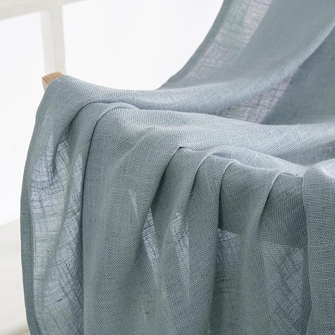 MIULEE Dusty Blue Linen Curtains 54 Inch Length 2 Panels for Bedroom Living Room, Soft Thick Linen Textured Natural Short Window Drapes Semi Sheer Light Filtering Back Tab Rod Pocket Burlap Look Decor