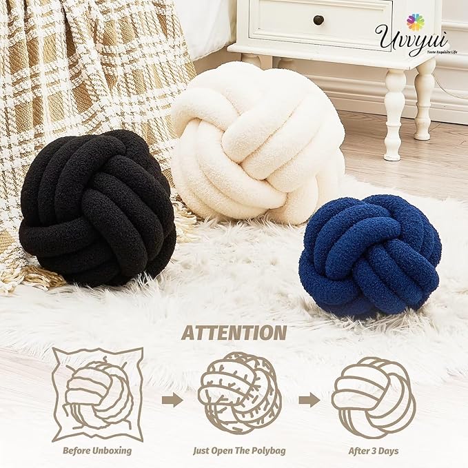 Uvvyui Knot Pillow Ball, Soft Home Decorative Pillows, Round Throw Pillow, Handmade Knotted Plush Pillow, Round Boucle Pillow Cushion (14 Inches Sage Green)