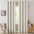 MIULEE Linen Texture Curtains for Bedroom Solid 100% Blackout Thermal Insulated Linen Beige Curtains Grommet Room Darkening Drapes for Living Room Nursery 52x90 Inch (2 Panels)